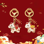 Fortune Jewel "Hoping You Have a Joyful Year" Year of the Horse Ingot Red Firecrackers Alloy Key Chain Includes Gift Message Card