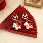 Fortune Jewel "Hoping You Have a Joyful Year" Year of the Horse Ingot Red Firecrackers Alloy Key Chain Includes Gift Message Card