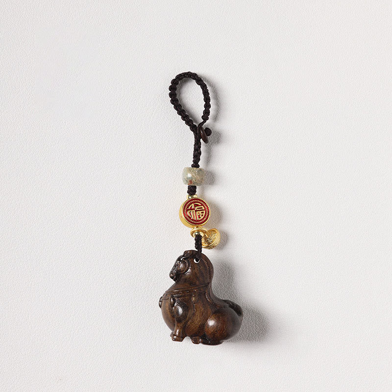 Fortune Jewel Year Of The Horse Fu Character Small Leaf Red Sandalwood Various Sandalwood Balance Key Chain - Fortune Jewel