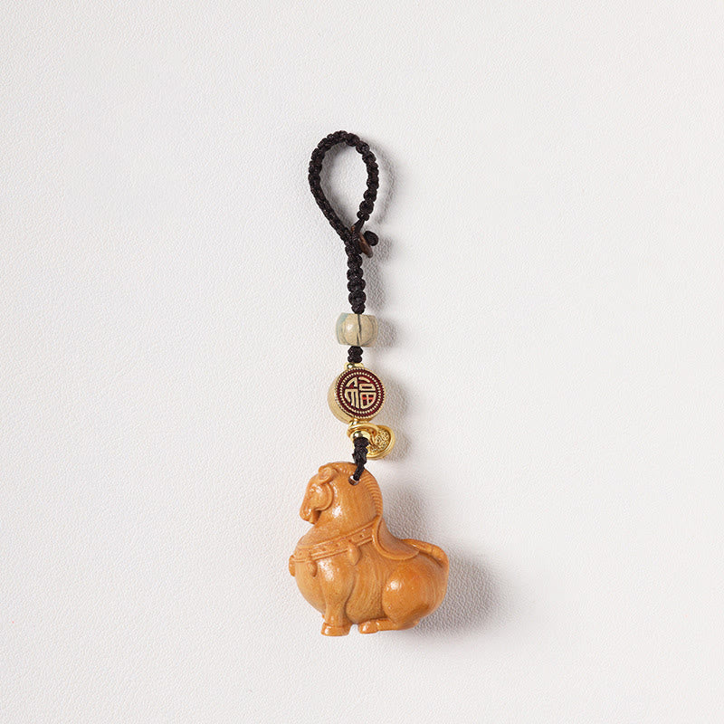 Fortune Jewel Year Of The Horse Fu Character Small Leaf Red Sandalwood Various Sandalwood Balance Key Chain - Fortune Jewel
