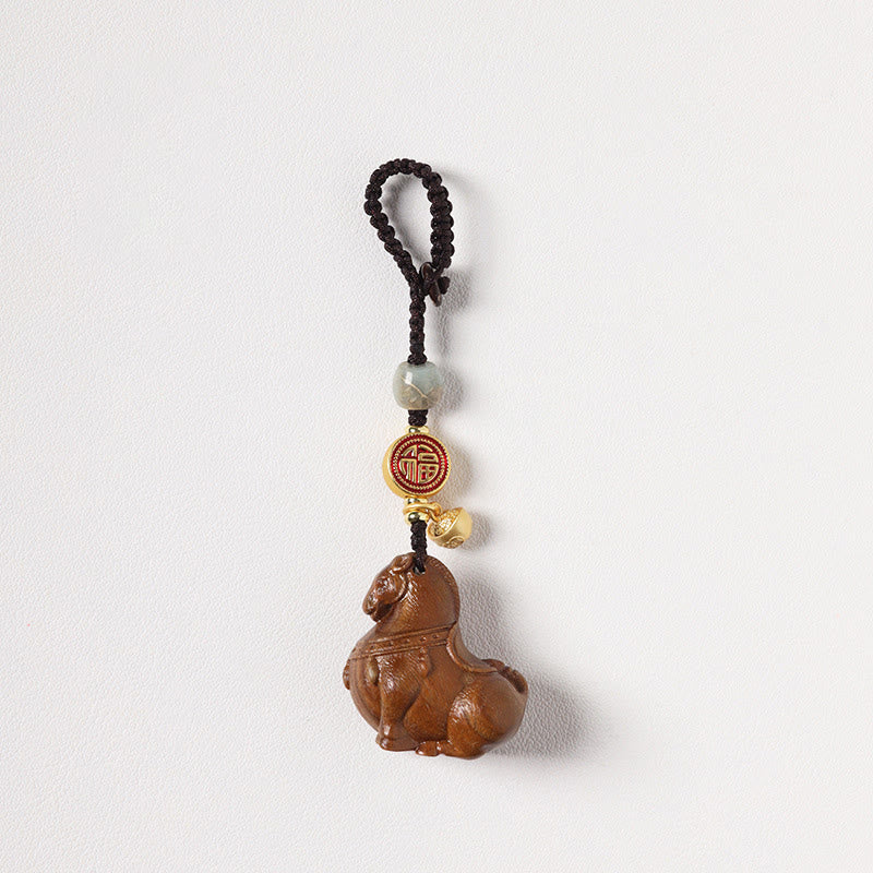 Fortune Jewel Year Of The Horse Fu Character Small Leaf Red Sandalwood Various Sandalwood Balance Key Chain - Fortune Jewel