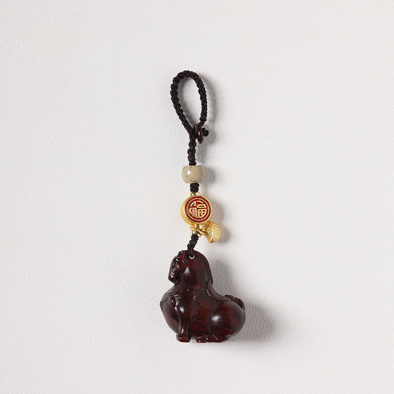 Fortune Jewel Year Of The Horse Fu Character Small Leaf Red Sandalwood Various Sandalwood Balance Key Chain - Fortune Jewel