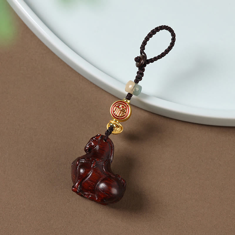 Fortune Jewel Year Of The Horse Fu Character Small Leaf Red Sandalwood Various Sandalwood Balance Key Chain - Fortune Jewel