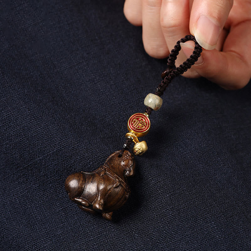 Fortune Jewel Year Of The Horse Fu Character Small Leaf Red Sandalwood Various Sandalwood Balance Key Chain - Fortune Jewel