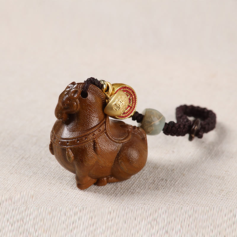Fortune Jewel Year Of The Horse Fu Character Small Leaf Red Sandalwood Various Sandalwood Balance Key Chain - Fortune Jewel