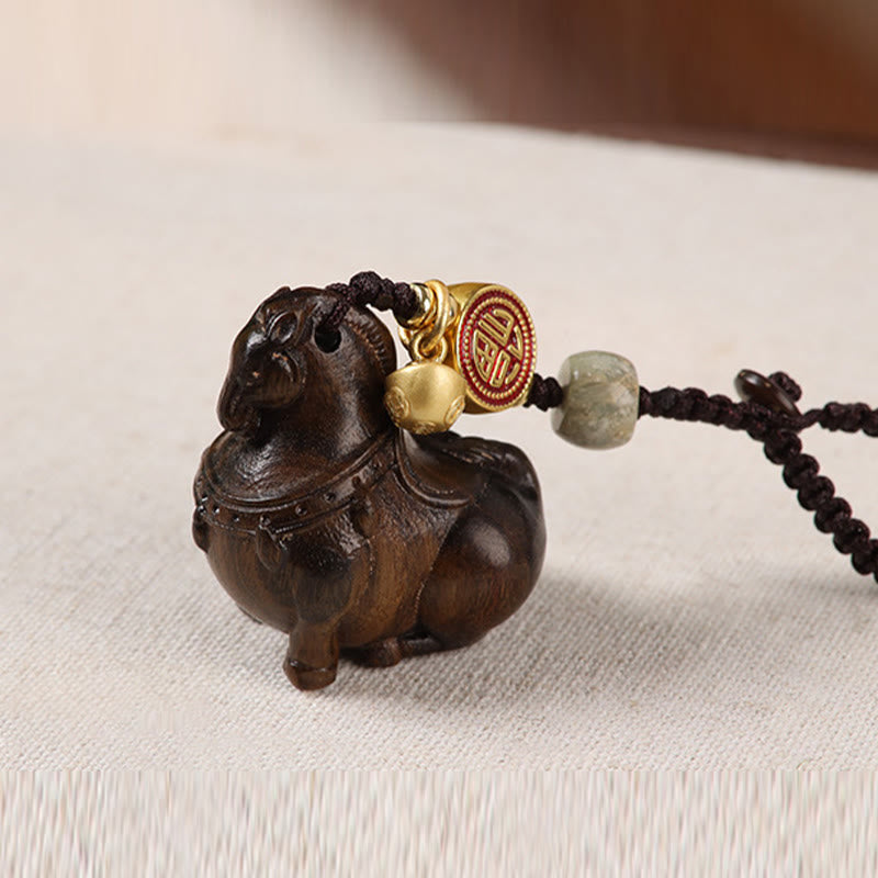 Fortune Jewel Year Of The Horse Fu Character Small Leaf Red Sandalwood Various Sandalwood Balance Key Chain - Fortune Jewel