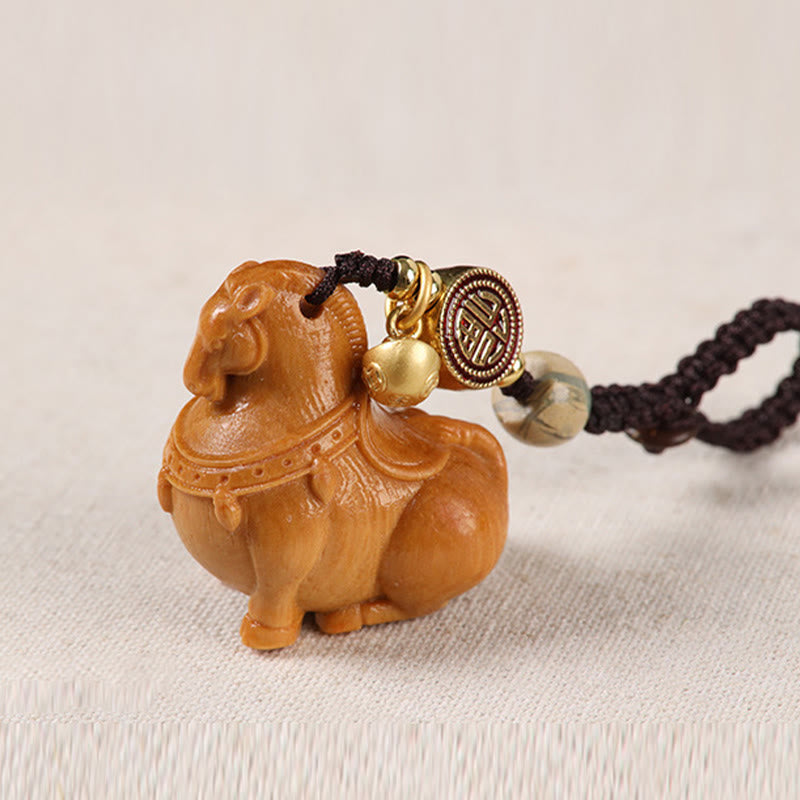 Fortune Jewel Year Of The Horse Fu Character Small Leaf Red Sandalwood Various Sandalwood Balance Key Chain - Fortune Jewel