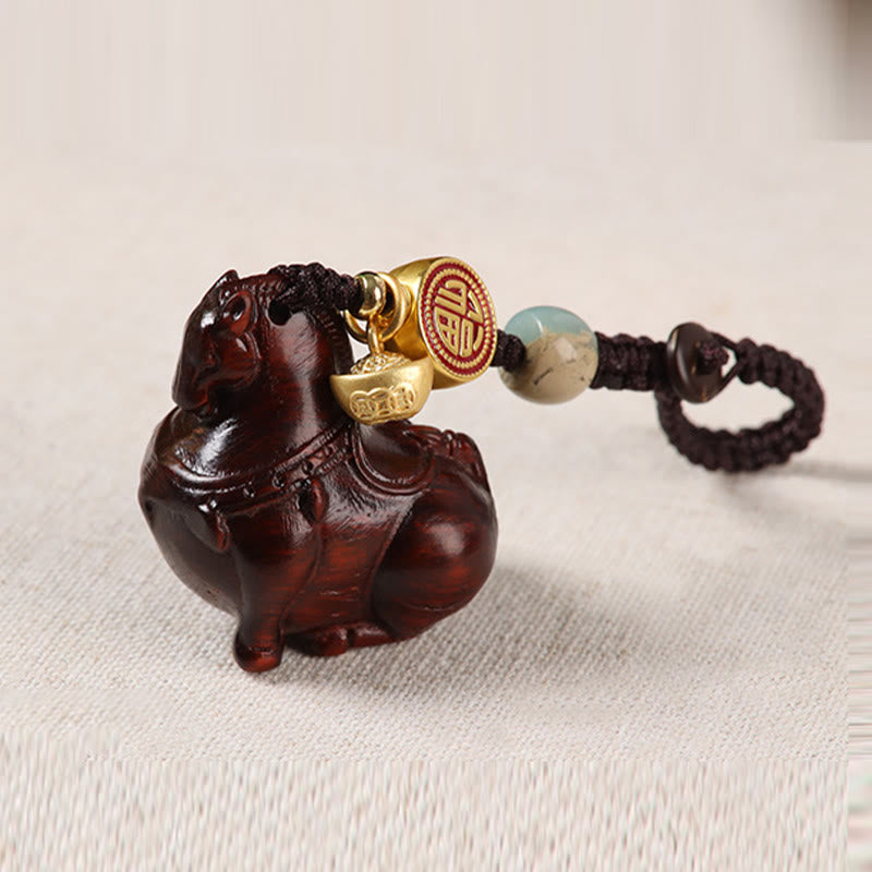 Fortune Jewel Year Of The Horse Fu Character Small Leaf Red Sandalwood Various Sandalwood Balance Key Chain - Fortune Jewel