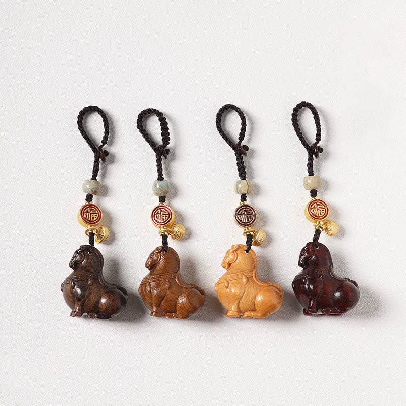 Fortune Jewel Year Of The Horse Fu Character Small Leaf Red Sandalwood Various Sandalwood Balance Key Chain - Fortune Jewel