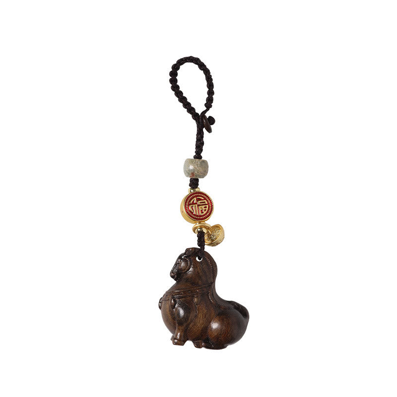 Fortune Jewel Year Of The Horse Fu Character Small Leaf Red Sandalwood Various Sandalwood Balance Key Chain - Fortune Jewel
