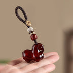 Buddha Stones Year Of The Horse Small Leaf Red Sandalwood Balance Key Chain - Fortune Jewel