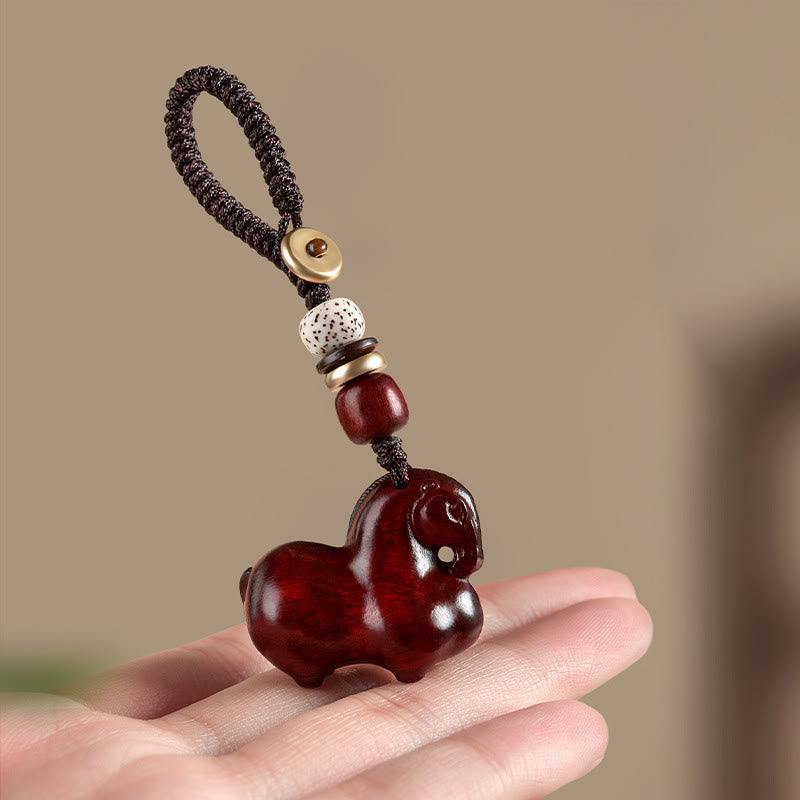Buddha Stones Year Of The Horse Small Leaf Red Sandalwood Balance Key Chain - Fortune Jewel