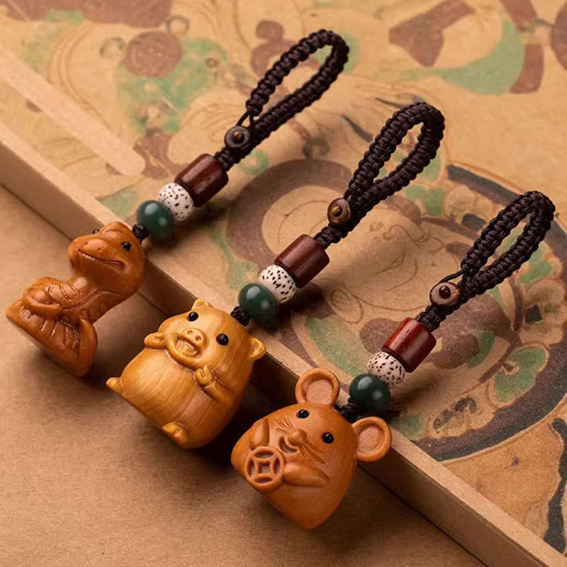 Fortune Jewel Year Of The Horse Red Sandalwood Star Moon Bodhi Seed Blessing Key Chain - Fortune Jewel
