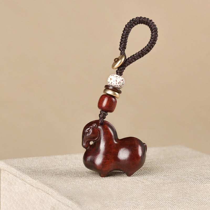 Buddha Stones Year Of The Horse Small Leaf Red Sandalwood Balance Key Chain - Fortune Jewel
