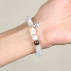 Fortune Jewel Cat Head White Cat's Eye Silver Sheen Obsidian Positive Bracelet - Fortune Jewel