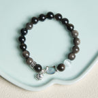 Fortune Jewel Cat Head White Cat's Eye Silver Sheen Obsidian Positive Bracelet - Fortune Jewel