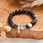 Fortune Jewel Cat Head White Cat's Eye Silver Sheen Obsidian Positive Bracelet - Fortune Jewel