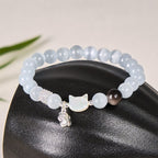 Fortune Jewel Cat Head White Cat's Eye Silver Sheen Obsidian Positive Bracelet - Fortune Jewel