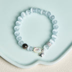Fortune Jewel Cat Head White Cat's Eye Silver Sheen Obsidian Positive Bracelet - Fortune Jewel