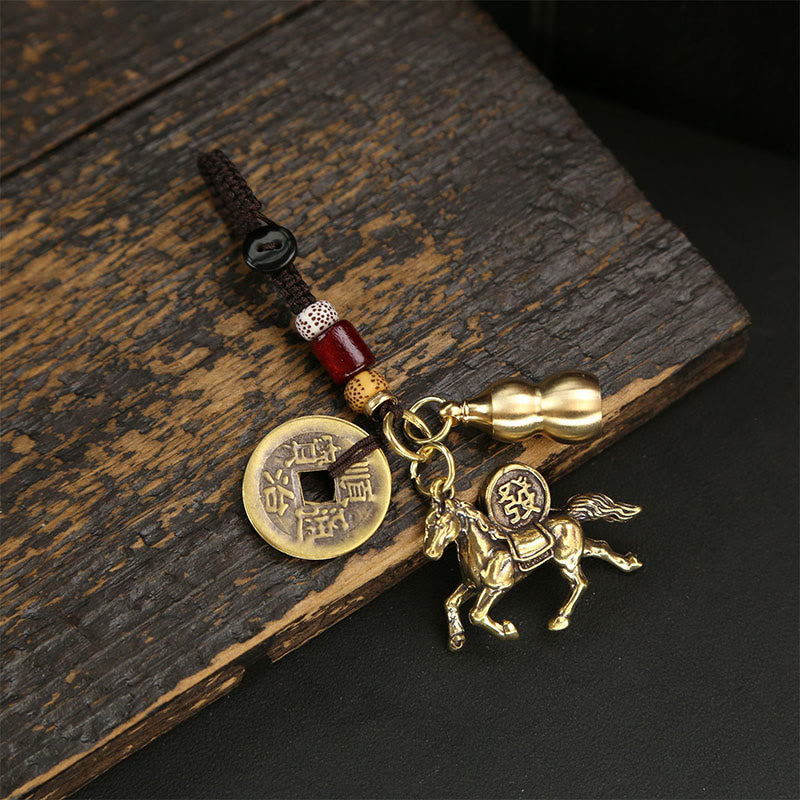 Fortune Jewel Year Of The Horse Copper Brass Five-emperor Coins Pixiu Ward Off Evil Spirits Key Chain - Fortune Jewel