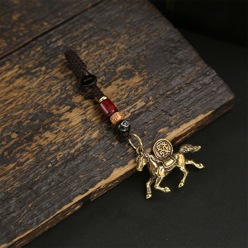 Fortune Jewel Year Of The Horse Copper Brass Five-emperor Coins Pixiu Ward Off Evil Spirits Key Chain - Fortune Jewel
