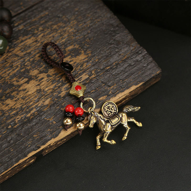 Fortune Jewel Year Of The Horse Copper Brass Five-emperor Coins Pixiu Ward Off Evil Spirits Key Chain - Fortune Jewel