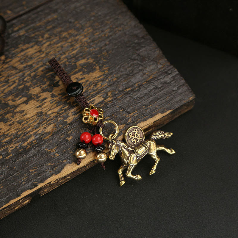 Fortune Jewel Year Of The Horse Copper Brass Five-emperor Coins Pixiu Ward Off Evil Spirits Key Chain - Fortune Jewel