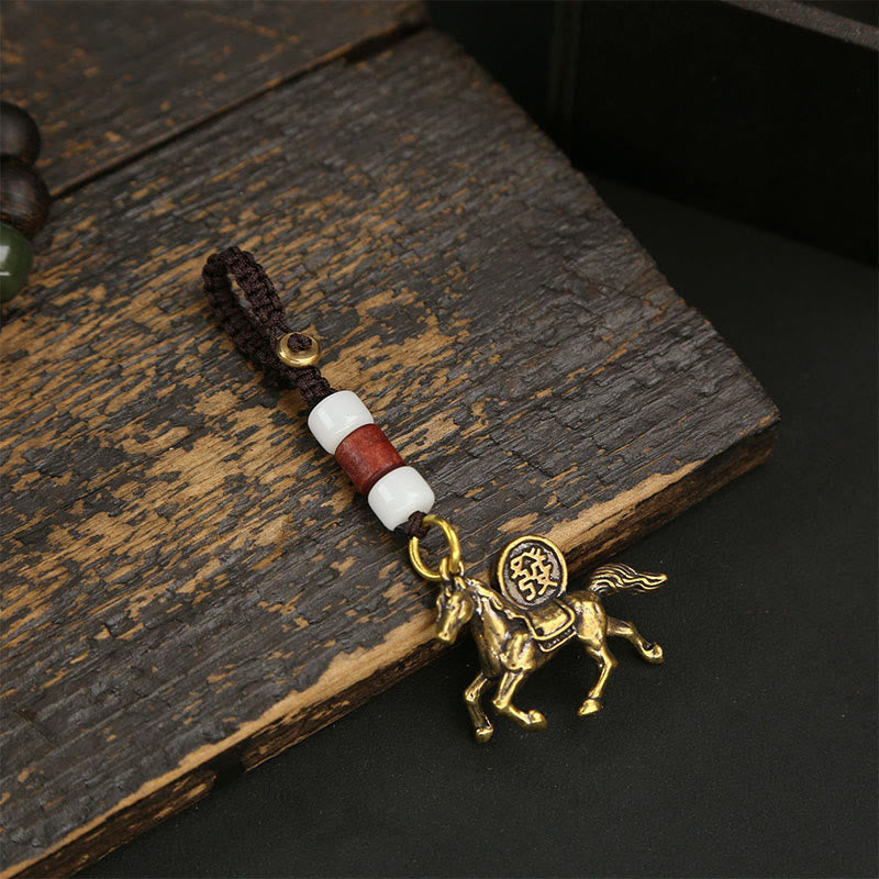 Fortune Jewel Year Of The Horse Copper Brass Five-emperor Coins Pixiu Ward Off Evil Spirits Key Chain - Fortune Jewel