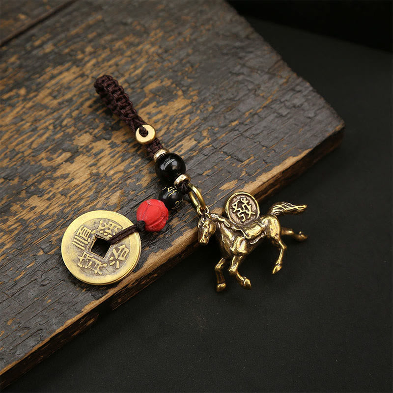 Fortune Jewel Year Of The Horse Copper Brass Five-emperor Coins Pixiu Ward Off Evil Spirits Key Chain - Fortune Jewel