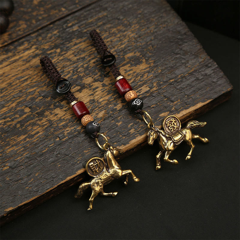 Fortune Jewel Year Of The Horse Copper Brass Five-emperor Coins Pixiu Ward Off Evil Spirits Key Chain - Fortune Jewel