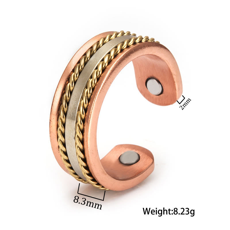 Fortune Jewel Retro Twisted Design Copper Open Wealth Luck Cuff Bracelet Bangle Ring - Fortune Jewel