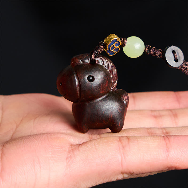Fortune Jewel "Hoping You Have a Joyful Year" Year of the Horse Rainbow Eucalyptus Small Leaf Red Sandalwood Key Chain Includes Gift Message Card - Fortune Jewel