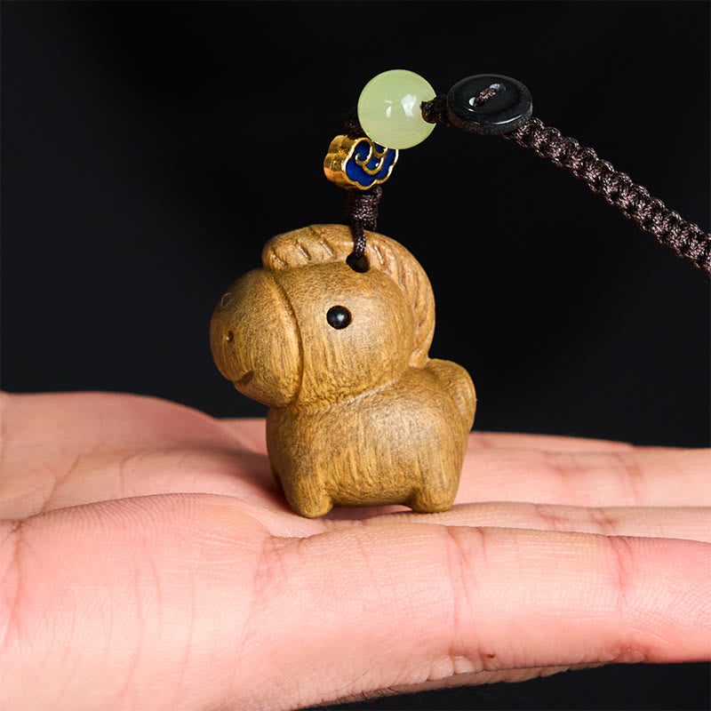 Fortune Jewel "Hoping You Have a Joyful Year" Year of the Horse Rainbow Eucalyptus Small Leaf Red Sandalwood Key Chain Includes Gift Message Card - Fortune Jewel