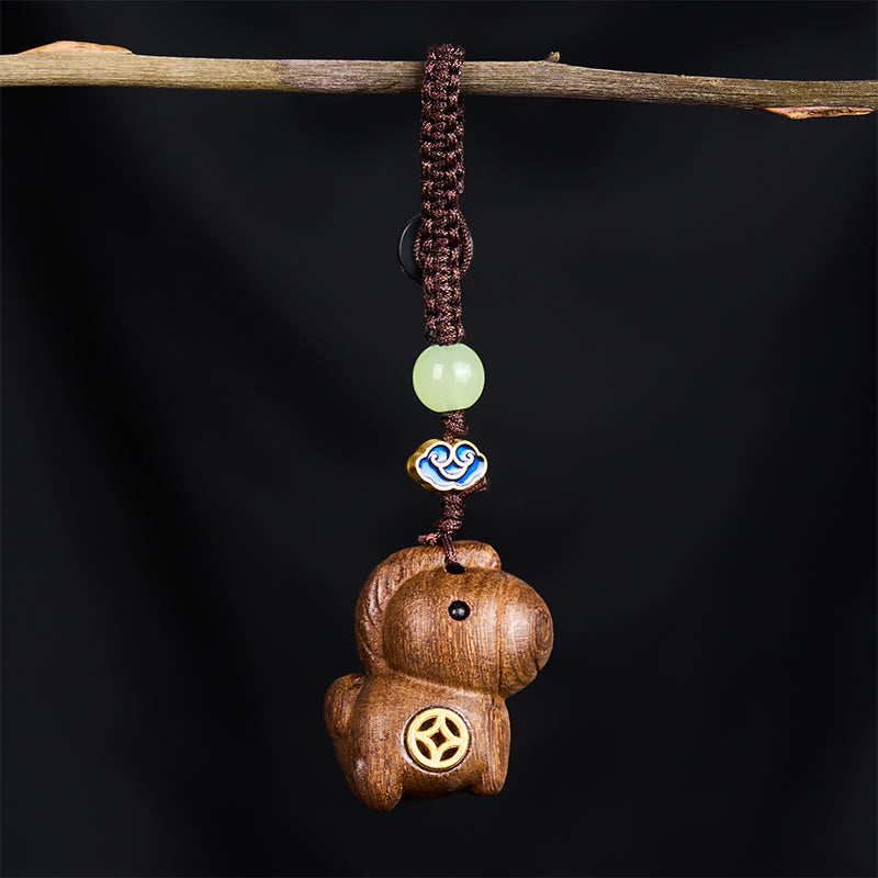 Fortune Jewel "Hoping You Have a Joyful Year" Year of the Horse Rainbow Eucalyptus Small Leaf Red Sandalwood Key Chain Includes Gift Message Card - Fortune Jewel