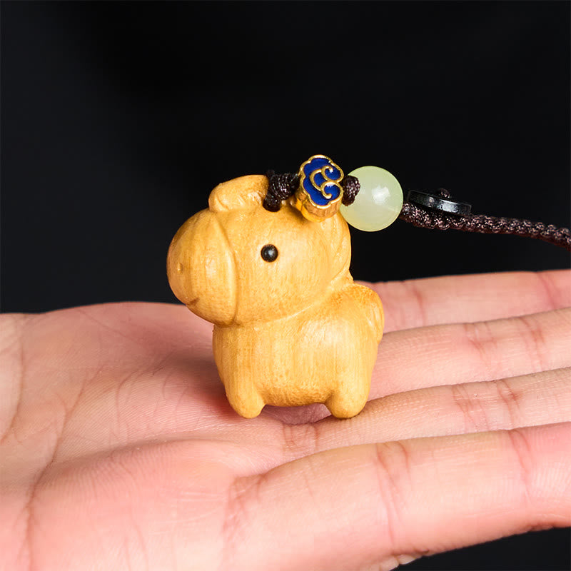 Fortune Jewel "Hoping You Have a Joyful Year" Year of the Horse Rainbow Eucalyptus Small Leaf Red Sandalwood Key Chain Includes Gift Message Card - Fortune Jewel