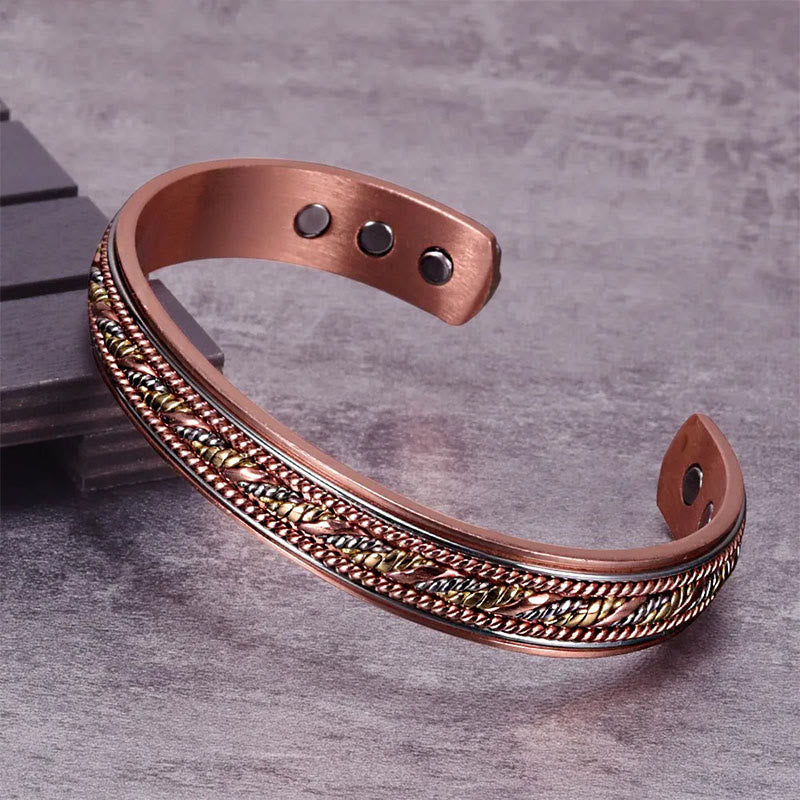 Fortune Jewel Retro Open Twisted Copper Balance Luck Cuff Bracelet Bangle - Fortune Jewel