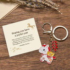 Fortune Jewel "Hoping You Have a Joyful Year" Year of the Horse Ingot Red Firecrackers Alloy Key Chain Includes Gift Message Card