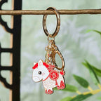 Fortune Jewel "Hoping You Have a Joyful Year" Year of the Horse Ingot Red Firecrackers Alloy Key Chain Includes Gift Message Card