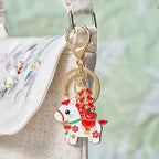 Fortune Jewel "Hoping You Have a Joyful Year" Year of the Horse Ingot Red Firecrackers Alloy Key Chain Includes Gift Message Card