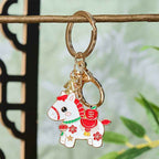 Fortune Jewel "Hoping You Have a Joyful Year" Year of the Horse Ingot Red Firecrackers Alloy Key Chain Includes Gift Message Card