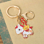 Fortune Jewel "Hoping You Have a Joyful Year" Year of the Horse Ingot Red Firecrackers Alloy Key Chain Includes Gift Message Card