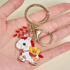 Fortune Jewel "Hoping You Have a Joyful Year" Year of the Horse Ingot Red Firecrackers Alloy Key Chain Includes Gift Message Card