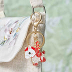 Fortune Jewel "Hoping You Have a Joyful Year" Year of the Horse Ingot Red Firecrackers Alloy Key Chain Includes Gift Message Card