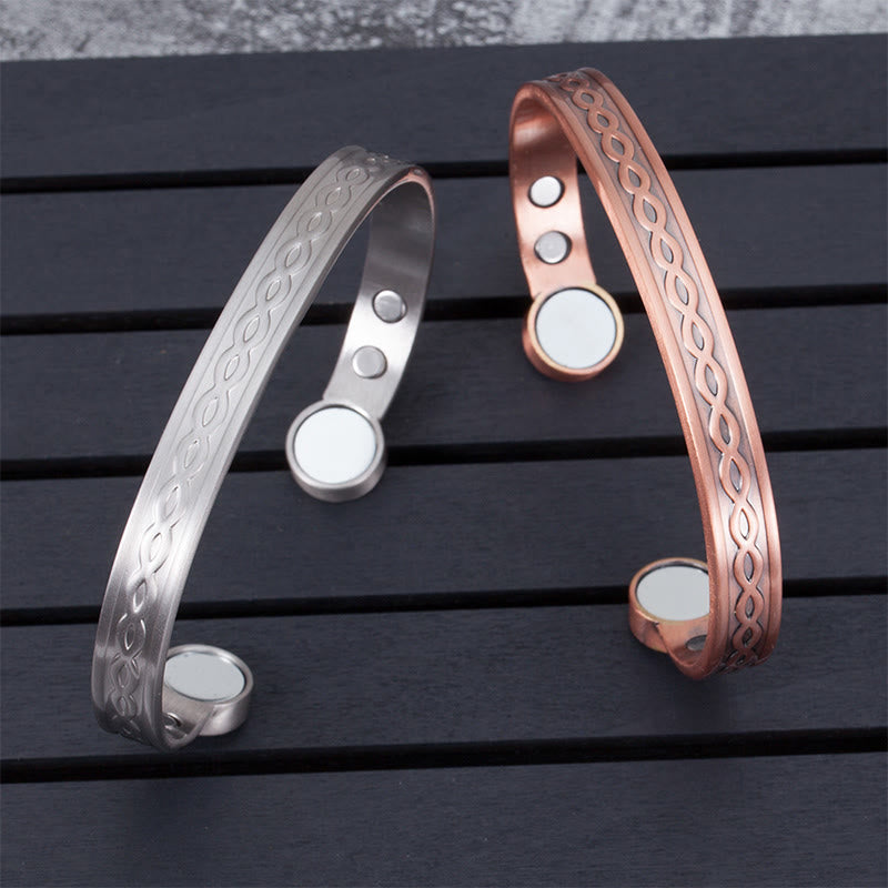 Fortune Jewel Interwoven Loop Pattern Copper Balance Luck Open Cuff Bracelet Bangle - Fortune Jewel