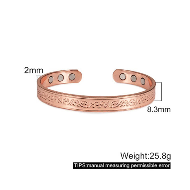 Fortune Jewel Engraved Patterned Copper Balance Open Cuff Bracelet Bangle - Fortune Jewel