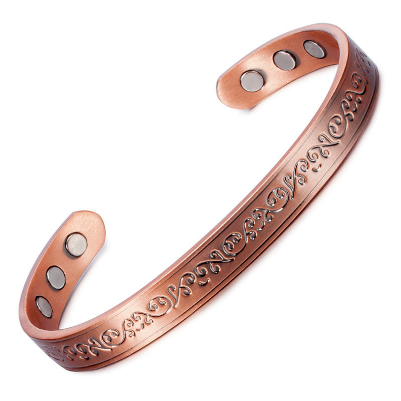 Fortune Jewel Engraved Patterned Copper Balance Open Cuff Bracelet Bangle - Fortune Jewel
