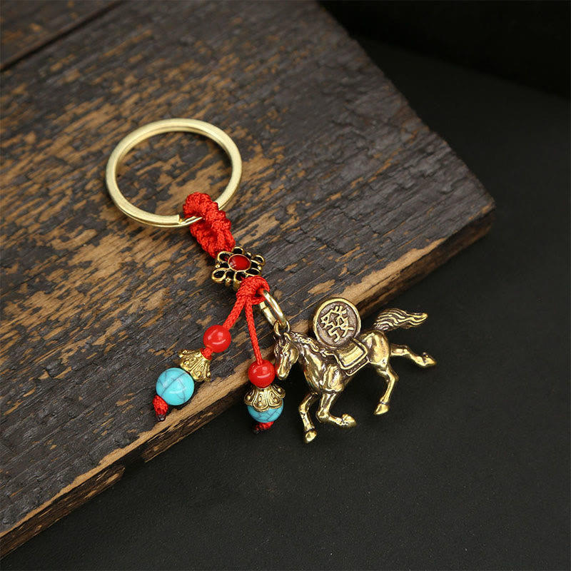 Fortune Jewel Year Of The Horse Copper Brass Five-Emperor Coins Wealth Key Chain - Fortune Jewel