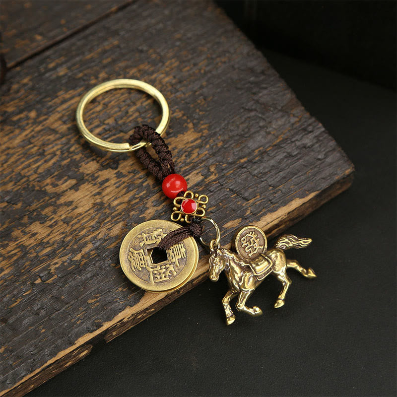 Fortune Jewel Year Of The Horse Copper Brass Five-Emperor Coins Wealth Key Chain - Fortune Jewel
