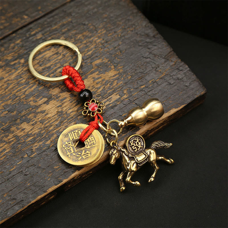 Fortune Jewel Year Of The Horse Copper Brass Five-Emperor Coins Wealth Key Chain - Fortune Jewel