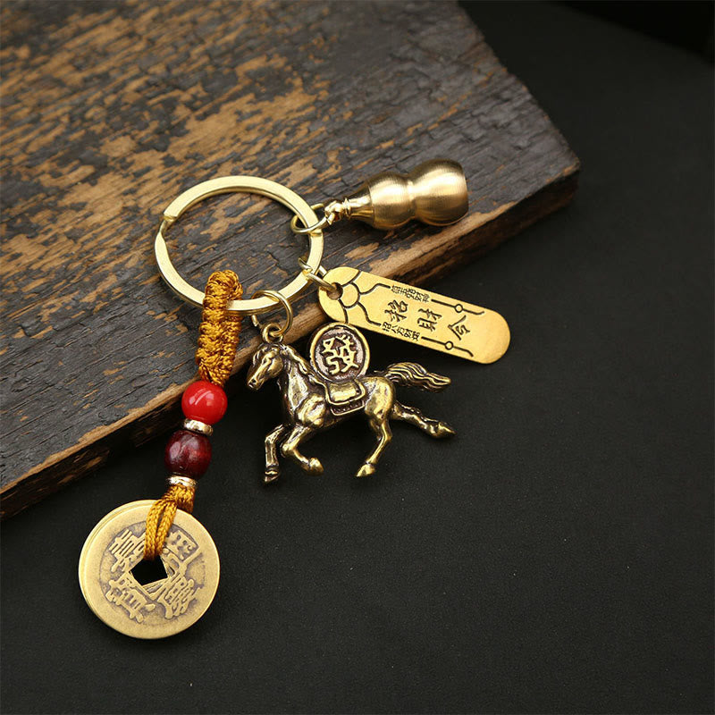 Fortune Jewel Year Of The Horse Copper Brass Five-Emperor Coins Wealth Key Chain - Fortune Jewel